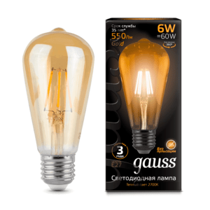102802006 300x300 - Лампа Gauss LED Filament ST64 E27 6W Golden 2400К