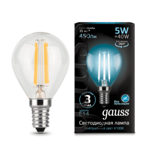 105801205 300x300 - Лампа Gauss LED Filament Globe E14 5W 4100K
