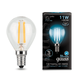 105801211 300x300 - Лампа Gauss LED Filament Шар E14 11W 750lm 4100K 1/10/50