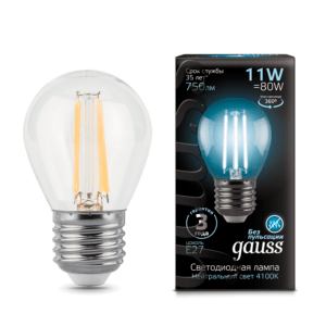 105802211 300x300 - Лампа Gauss LED Filament Шар E27 11W 750lm 4100K 1/10/50