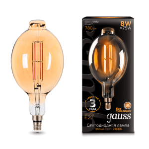 151802008 300x300 - Лампа Gauss LED Vintage Filament BT180 8W E27 180*360mm Golden 2400K