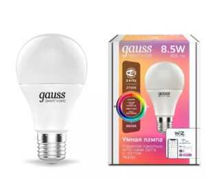 1 300x262 - Лампа Gauss Smart Home A60 8,5W 806lm 2700-6500К E27 RGBW+изм.цвет.темп.+диммирование LED 1/10/40