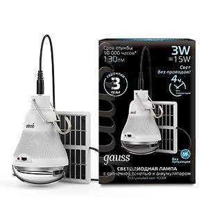 97 - Лампа Gauss A60 3W 130lm 4000K E27 с солнечной панелью LED 1/40