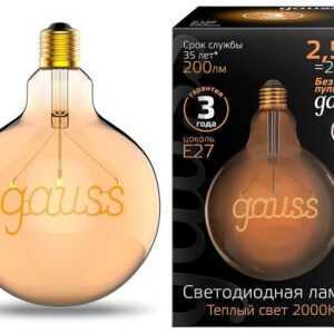 255 300x300 - Лампа Gauss FILAMENT G125 2,5W 200LM 2000К Е27 GOLDEN GAUSS LED 1/20