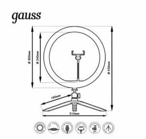 42 300x286 - Cветильник Gauss кольцевой 15W 800lm 3000-6500K 5V USB IP20 300*23мм черный RL003